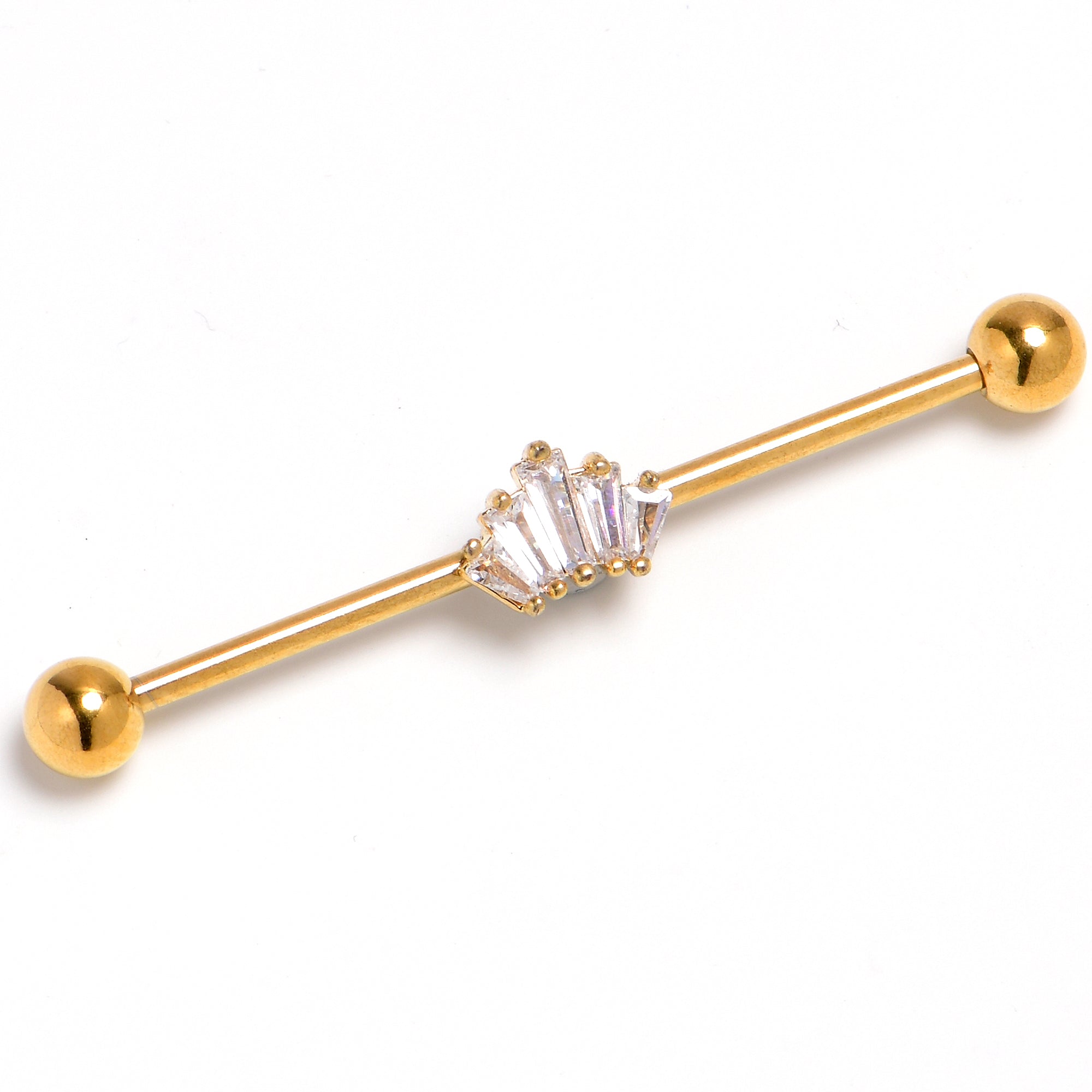BodyCandy 14G Clear CZ Gem Gold Tone Regal Rectangles Industrial Barbell 38mm — main product shot