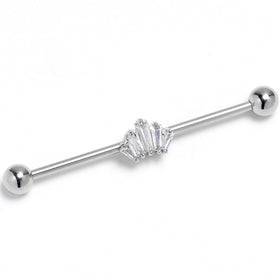 14G Clear CZ Gem Regal Rectangles Industrial Barbell 38mm