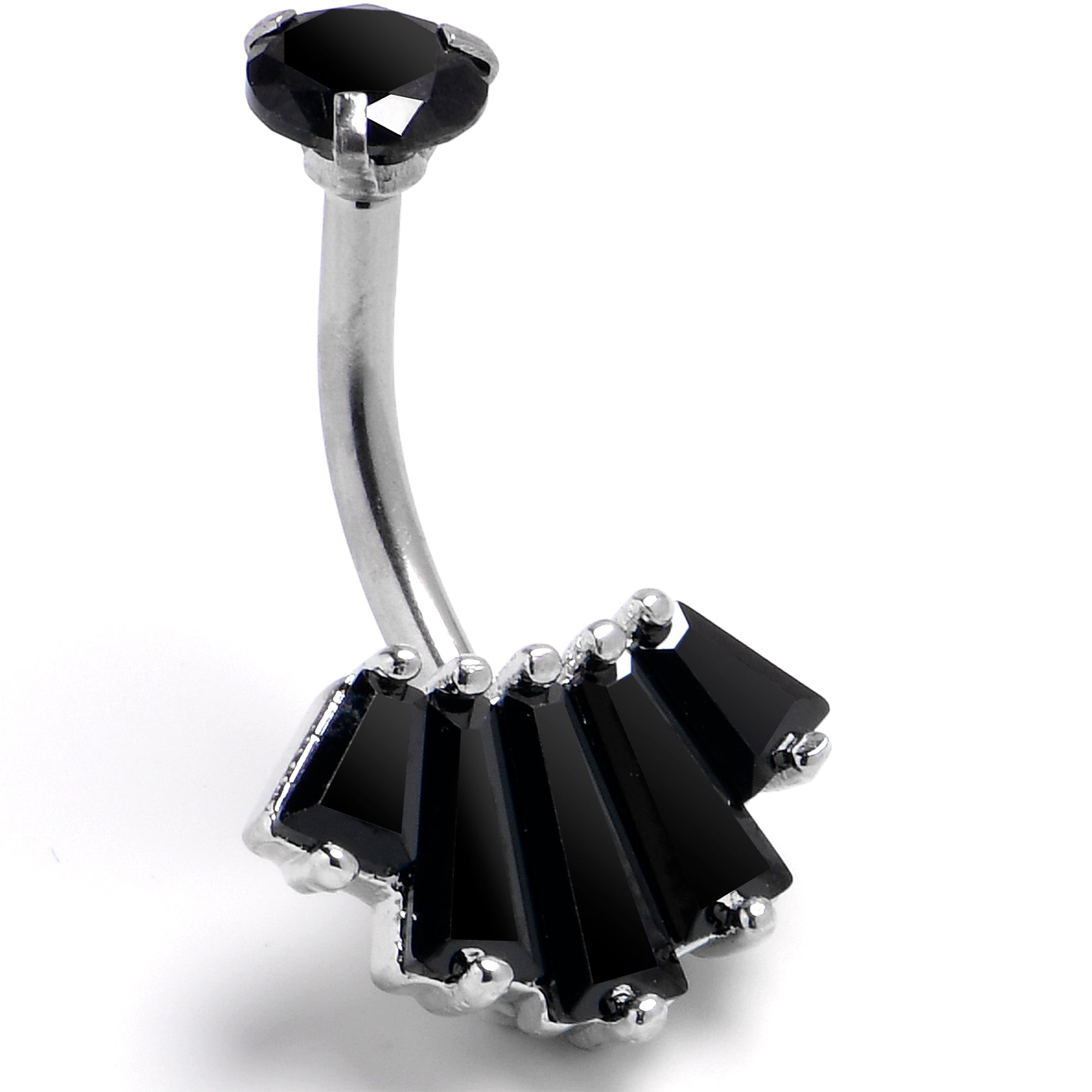 BodyCandy Black CZ Gem Regal Rectangles Internally Threaded Double Mount Belly Ring — main product shot
