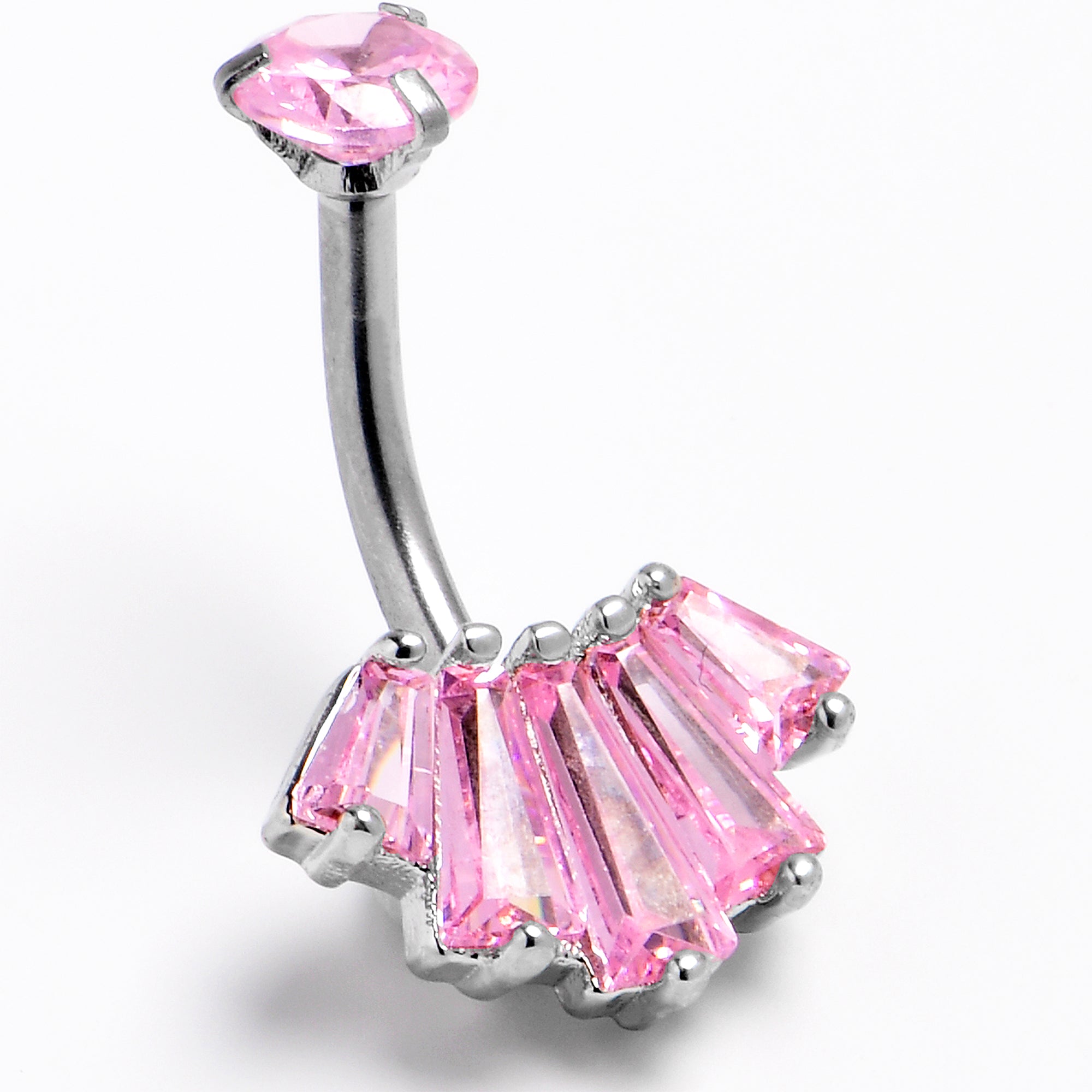 BodyCandy Pink CZ Gem Regal Rectangles Internally Threaded Double Mount Belly Ring — main product shot