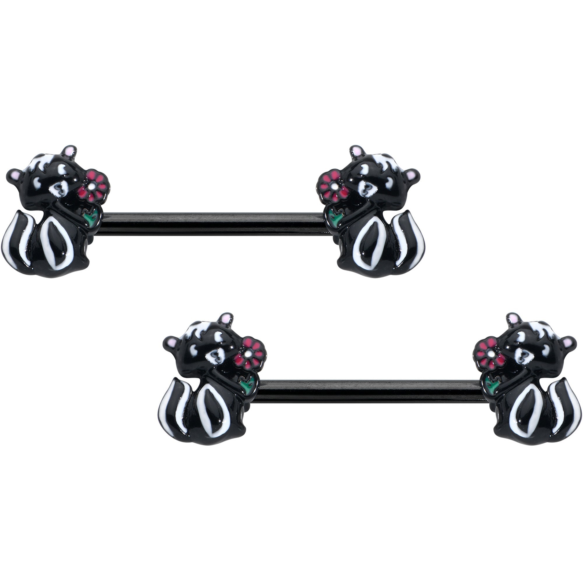 BodyCandy 14G 9/16 Black Funky Skunk Barbell Nipple Ring Set — main product shot