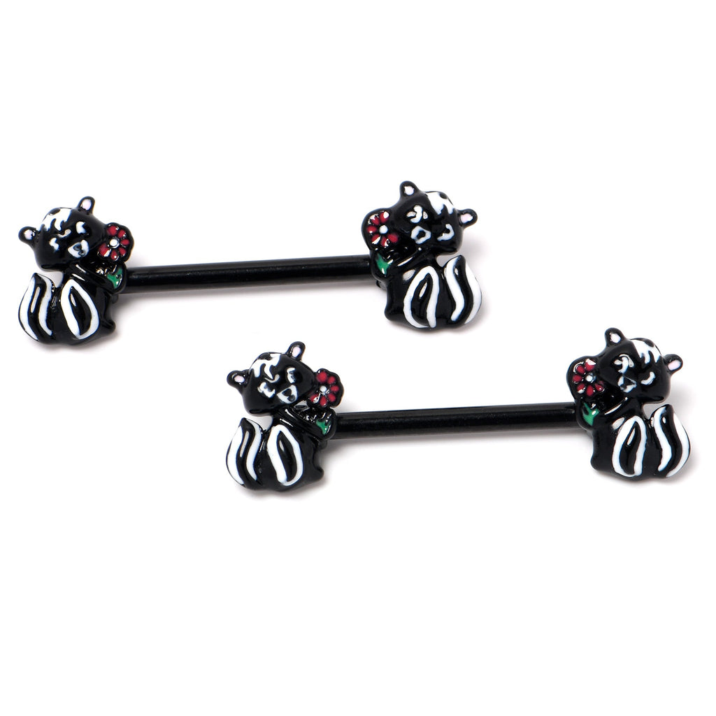 BodyCandy 14G 9/16 Black Funky Skunk Barbell Nipple Ring Set — side view