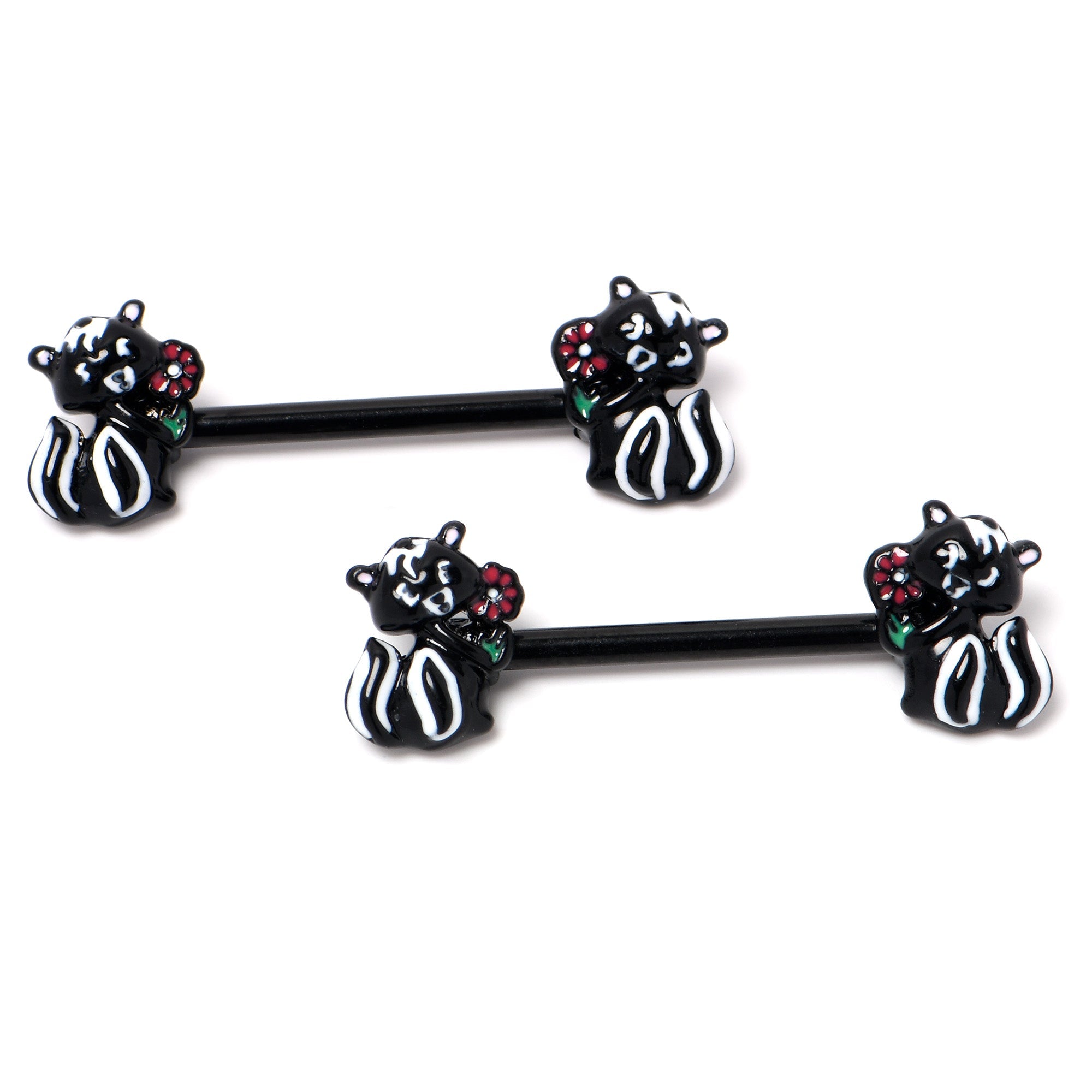 BodyCandy 14G 9/16 Black Funky Skunk Barbell Nipple Ring Set — side view