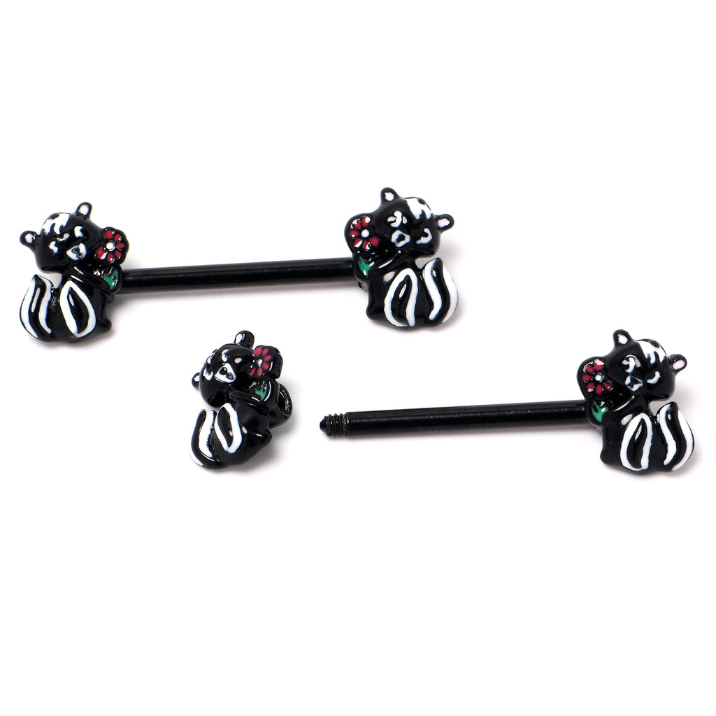 BodyCandy 14G 9/16 Black Funky Skunk Barbell Nipple Ring Set — back view