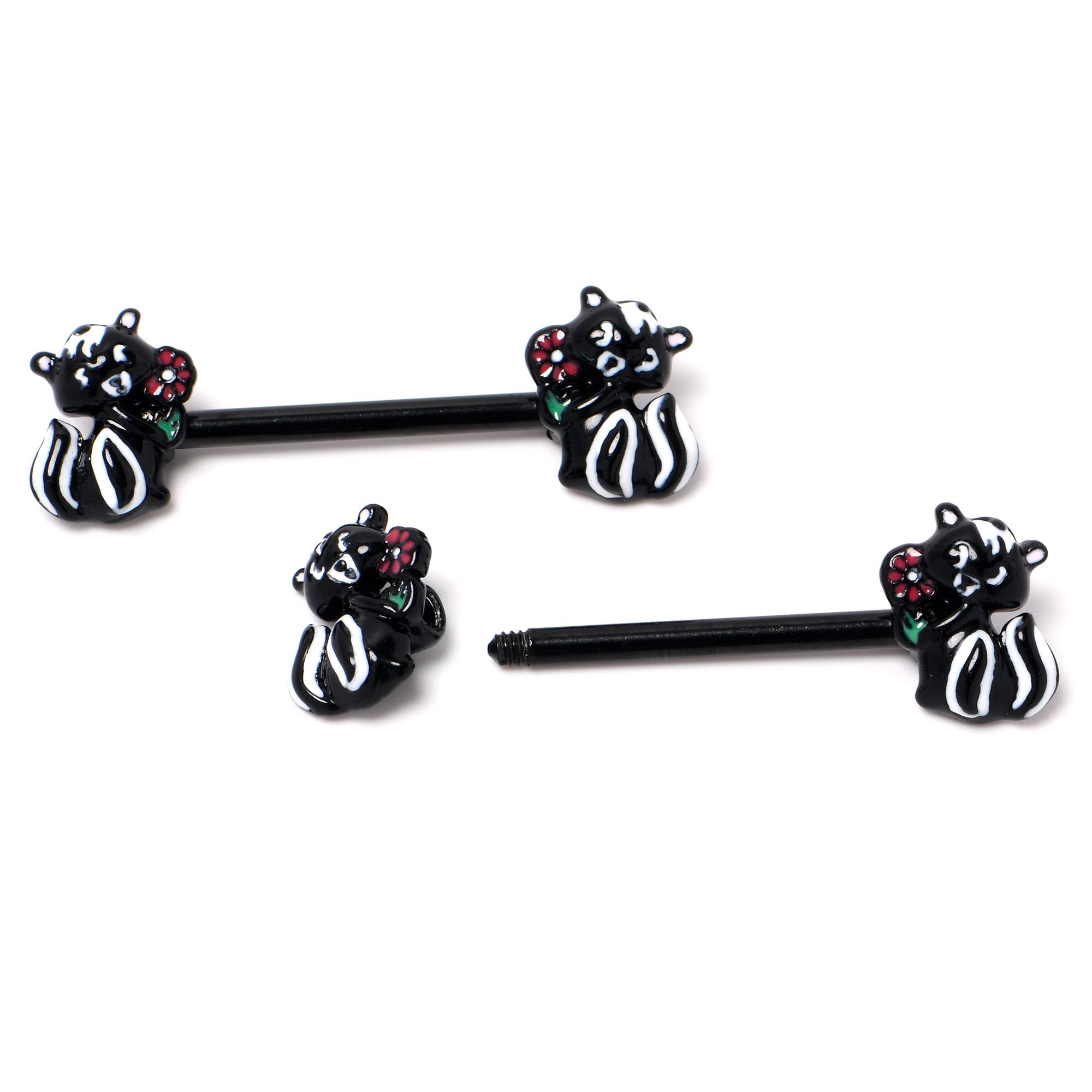 BodyCandy 14G 9/16 Black Funky Skunk Barbell Nipple Ring Set — back view