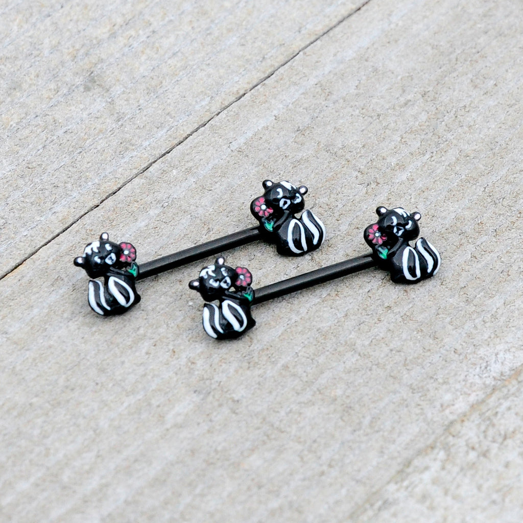 BodyCandy 14G 9/16 Black Funky Skunk Barbell Nipple Ring Set — alternative angle