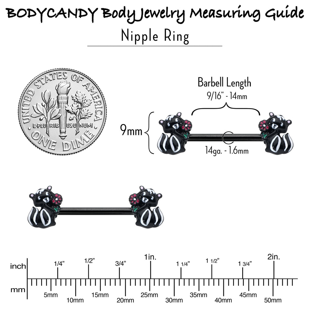 BodyCandy 14G 9/16 Black Funky Skunk Barbell Nipple Ring Set — in-use photo