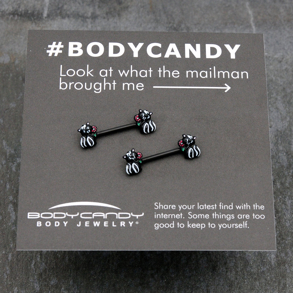 BodyCandy 14G 9/16 Black Funky Skunk Barbell Nipple Ring Set — size reference