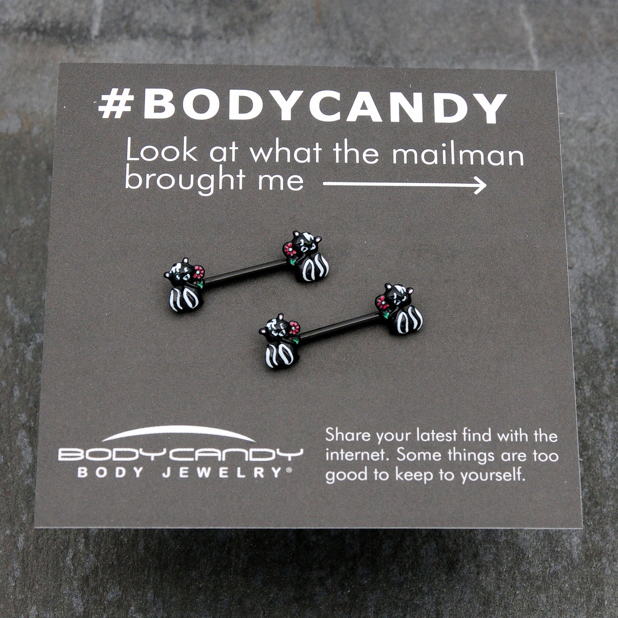 BodyCandy 14G 9/16 Black Funky Skunk Barbell Nipple Ring Set — size reference