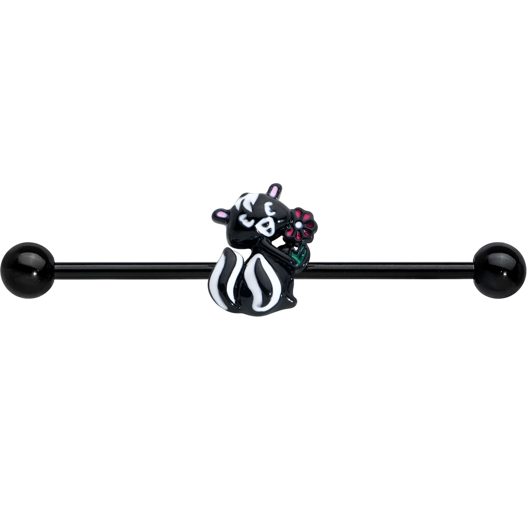 BodyCandy 14G Black Funky Skunk Industrial Barbell 38mm — detail close-up