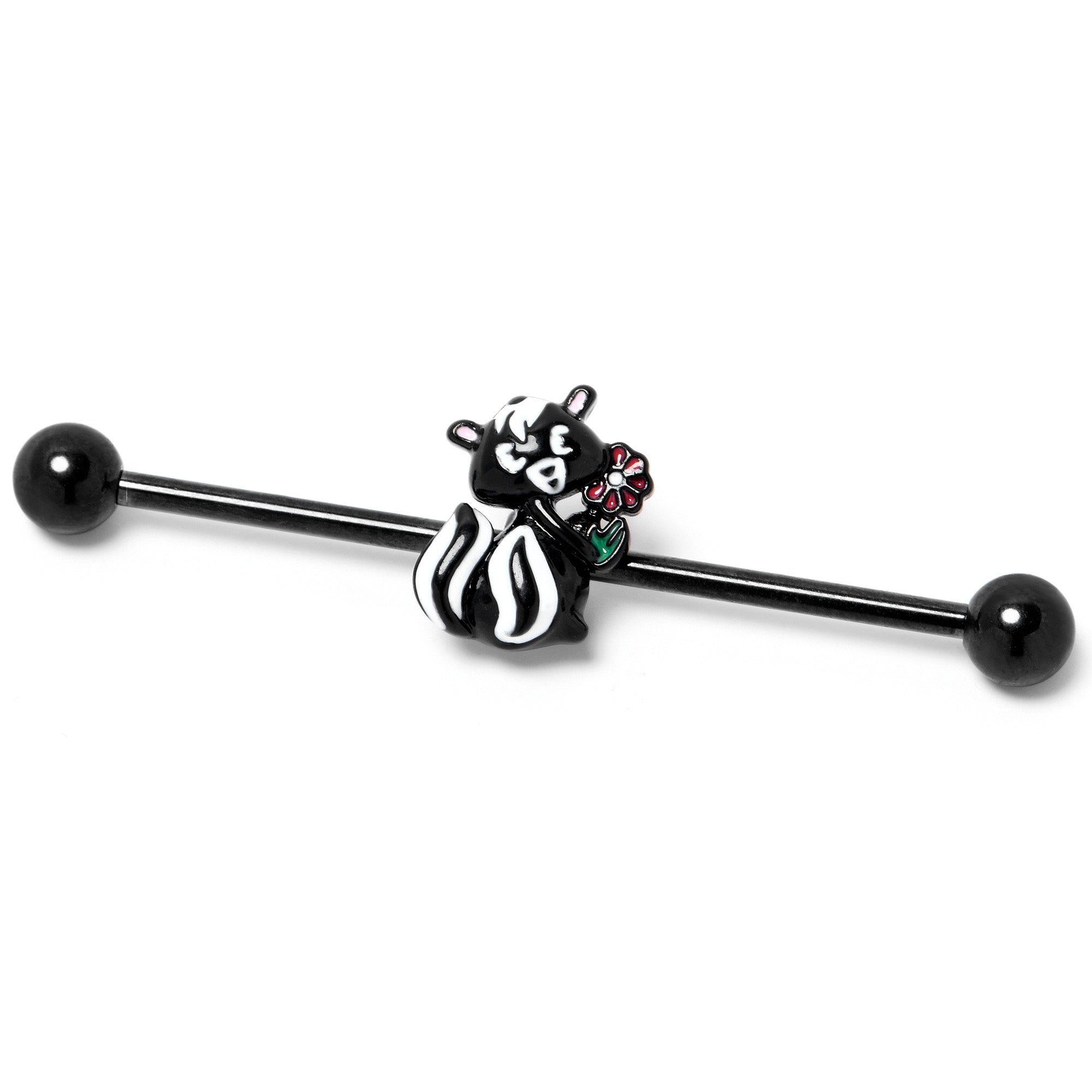 BodyCandy 14G Black Funky Skunk Industrial Barbell 38mm — side view