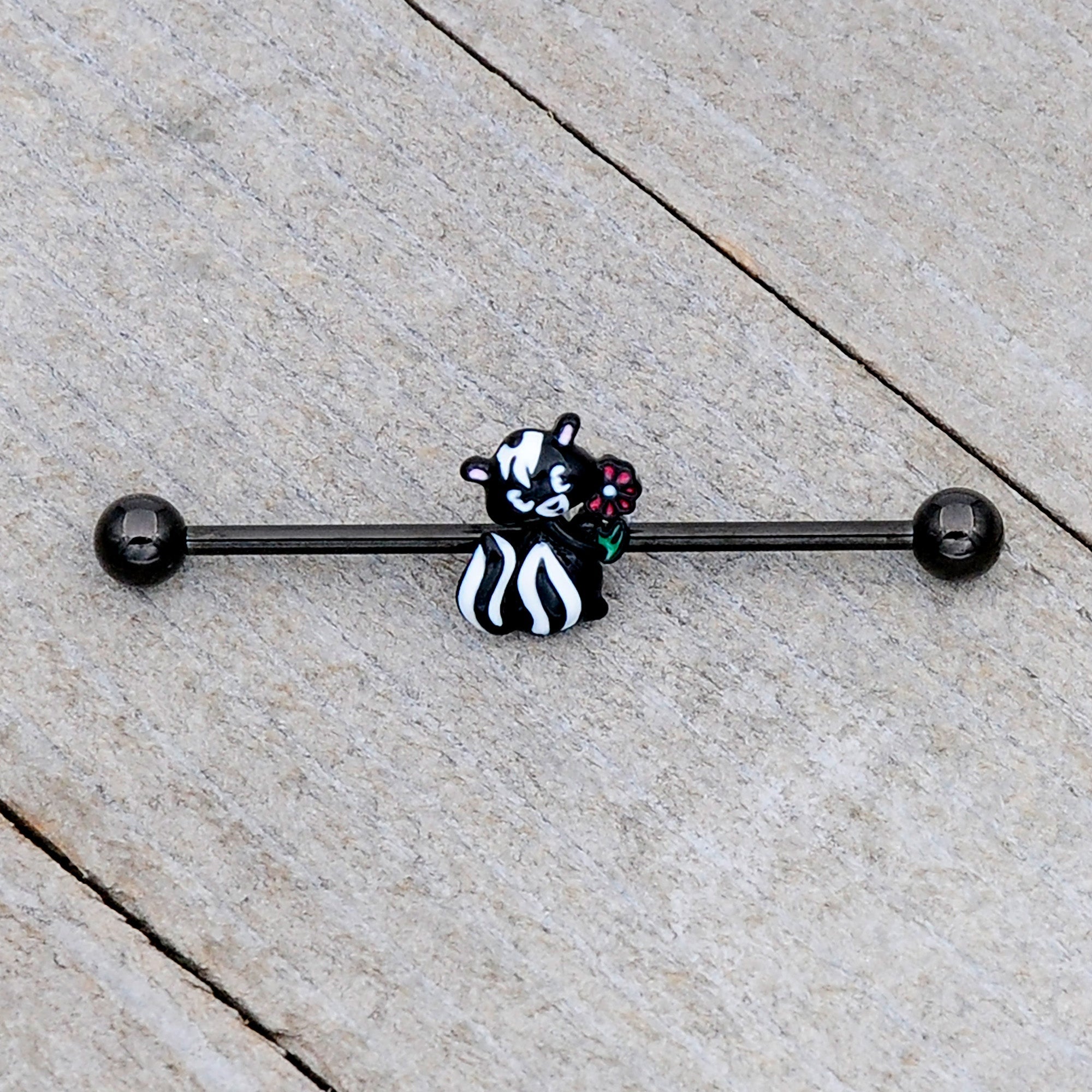 BodyCandy 14G Black Funky Skunk Industrial Barbell 38mm — size reference