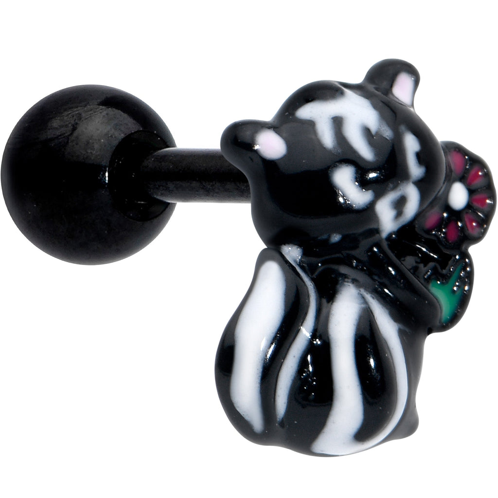 BodyCandy 16G 1/4 Black Funky Skunk Cartilage Tragus Earring — main product shot