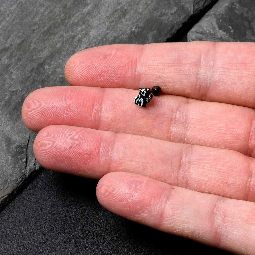 BodyCandy 16G 1/4 Black Funky Skunk Cartilage Tragus Earring — side view