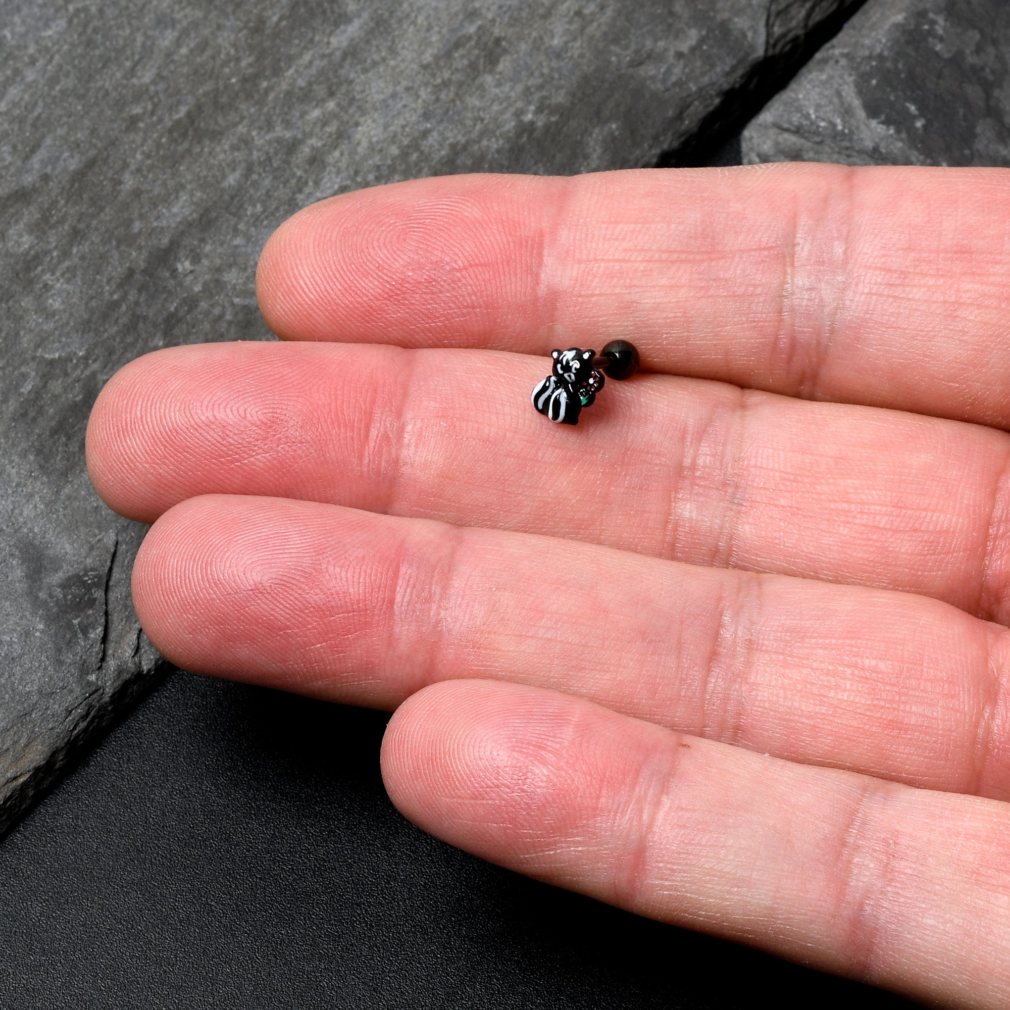 BodyCandy 16G 1/4 Black Funky Skunk Cartilage Tragus Earring — side view