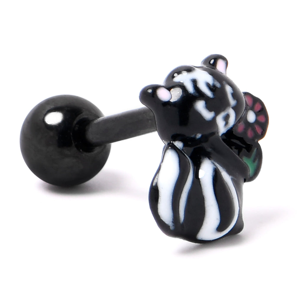 BodyCandy 16G 1/4 Black Funky Skunk Cartilage Tragus Earring — back view
