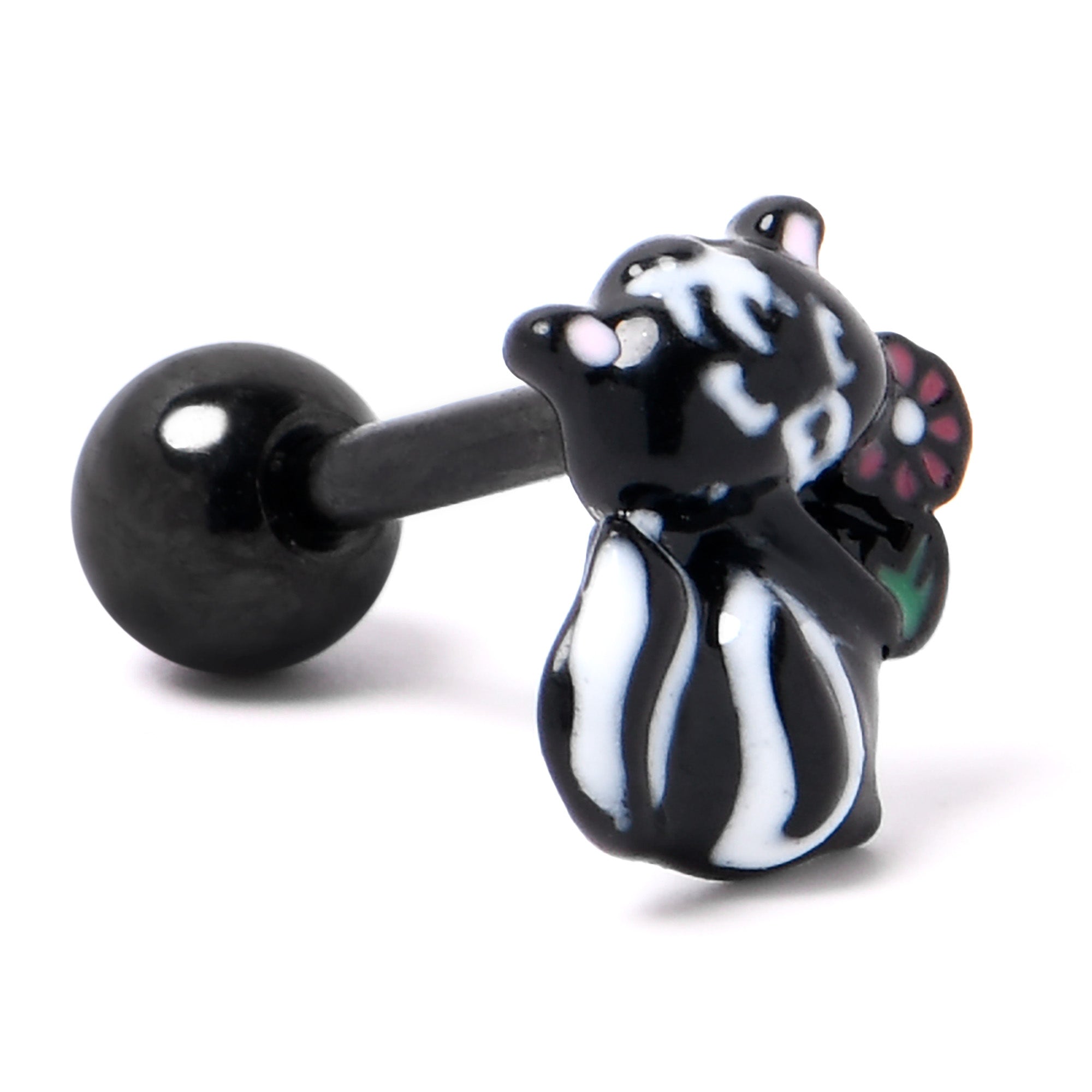 BodyCandy 16G 1/4 Black Funky Skunk Cartilage Tragus Earring — back view
