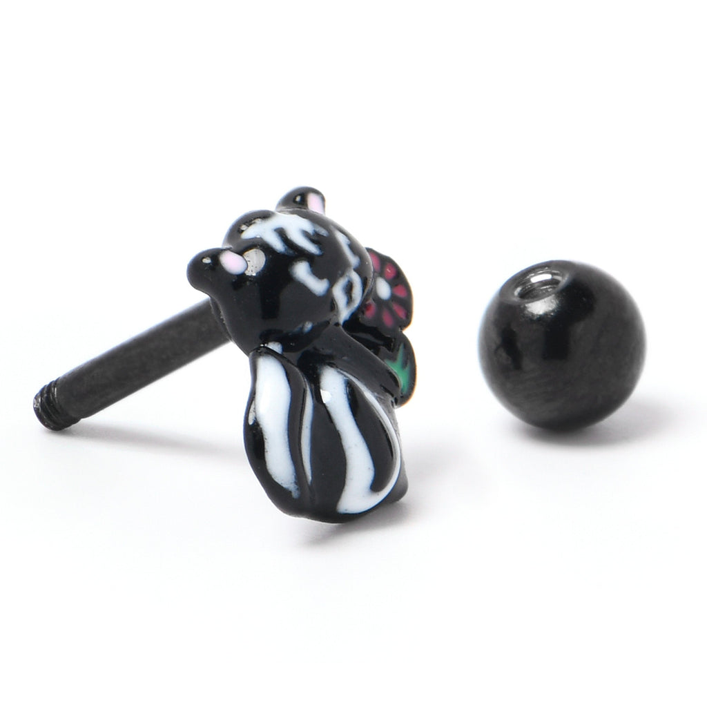 BodyCandy 16G 1/4 Black Funky Skunk Cartilage Tragus Earring — alternative angle
