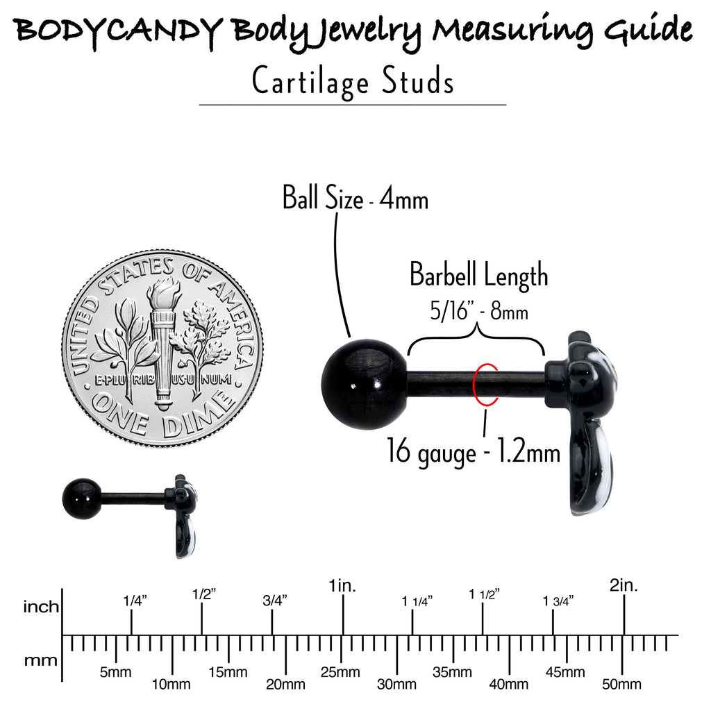 BodyCandy 16G 1/4 Black Funky Skunk Cartilage Tragus Earring — in-use photo