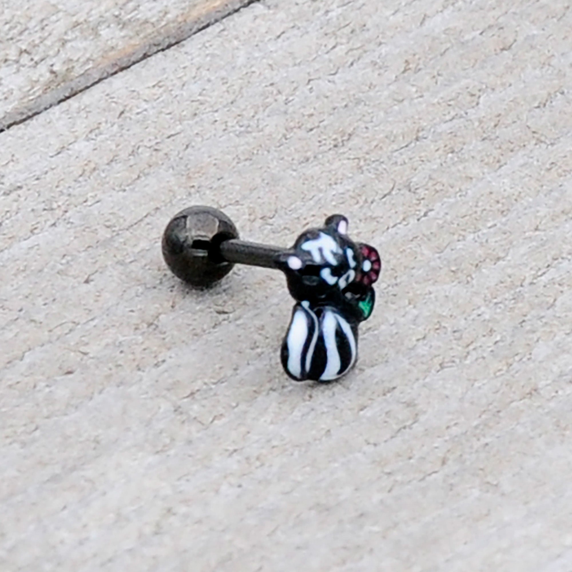 BodyCandy 16G 1/4 Black Funky Skunk Cartilage Tragus Earring — size reference
