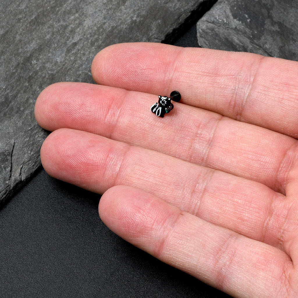 BodyCandy 16G 5/16 Black Funky Skunk Labret Monroe Tragus — side view