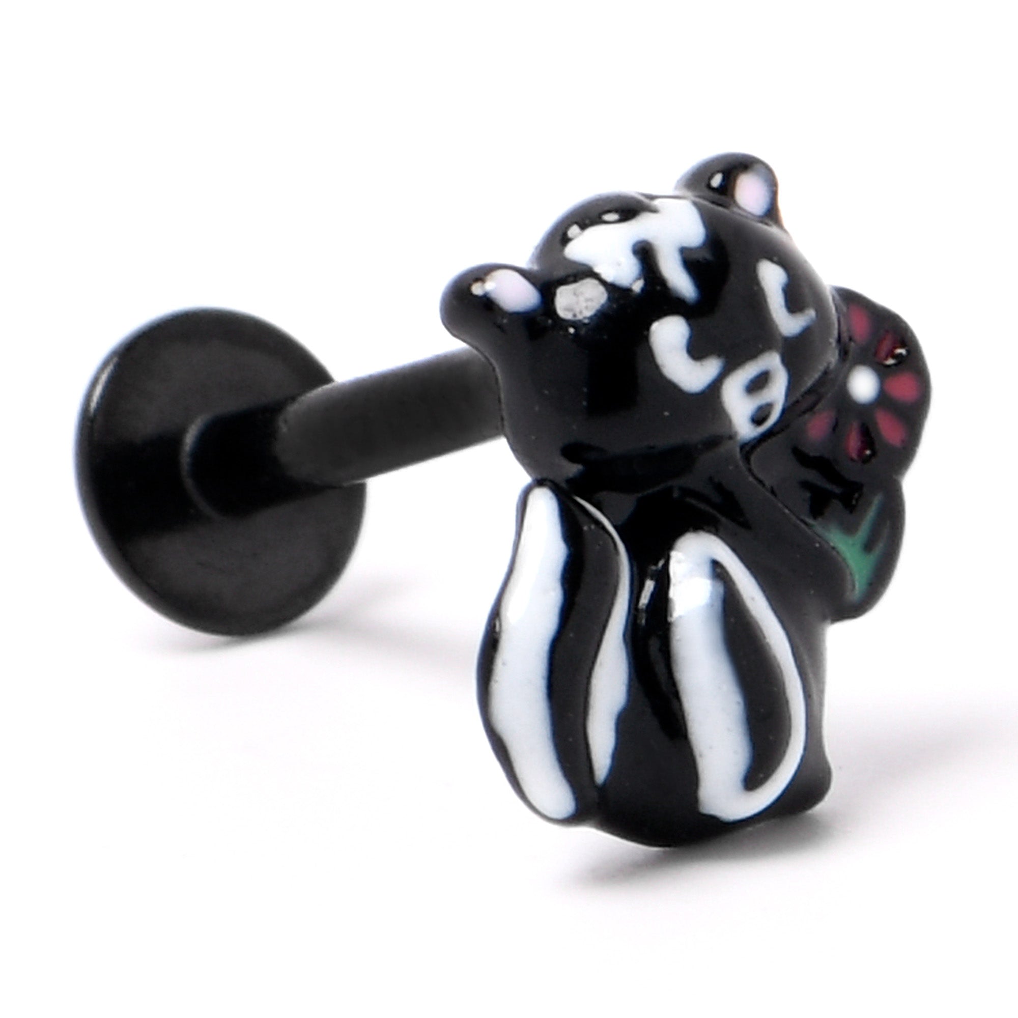 BodyCandy 16G 5/16 Black Funky Skunk Labret Monroe Tragus — back view