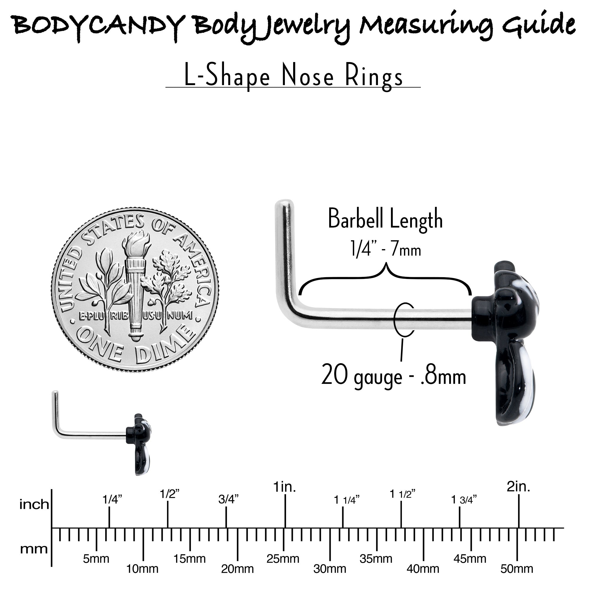 BodyCandy 20G 7mm Funky Skunk L Shape Nose Ring — in-use photo