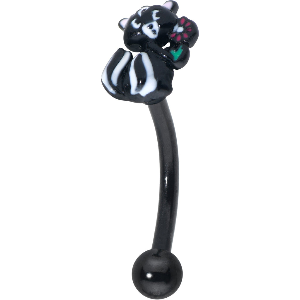 BodyCandy 16G 5/16 Black Funky Skunk Curved Eyebrow Ring — main product shot