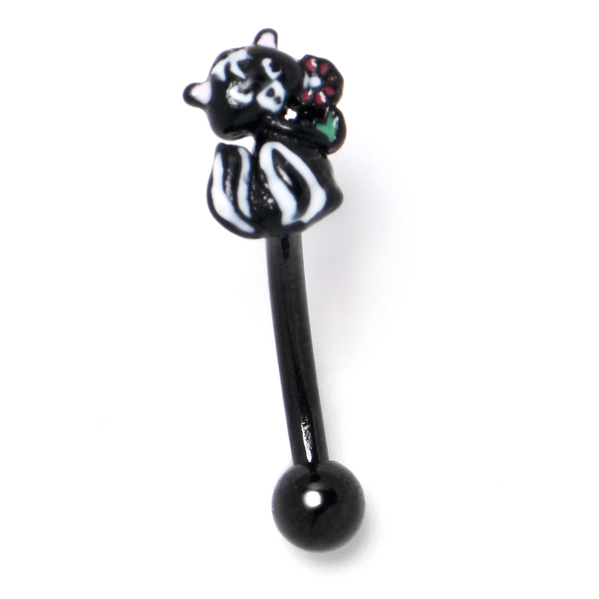 BodyCandy 16G 5/16 Black Funky Skunk Curved Eyebrow Ring — side view