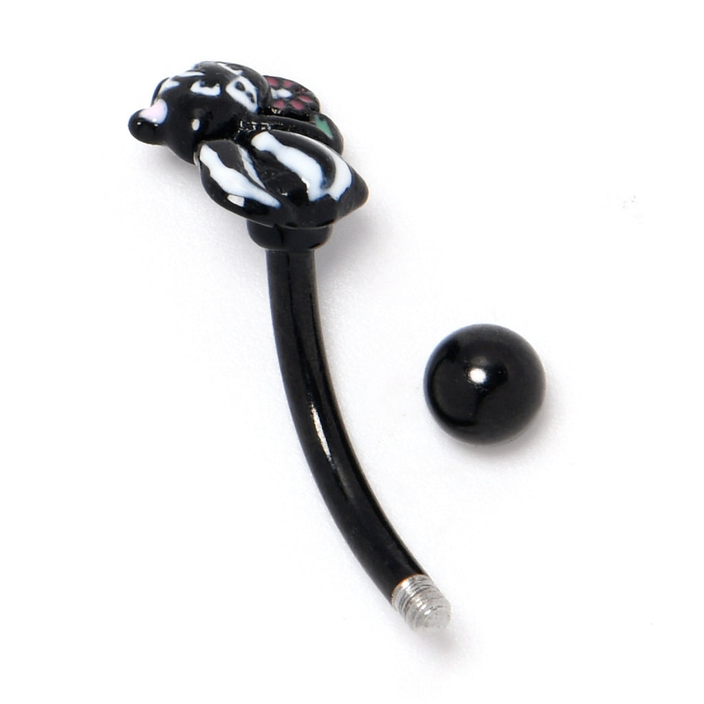 BodyCandy 16G 5/16 Black Funky Skunk Curved Eyebrow Ring — back view