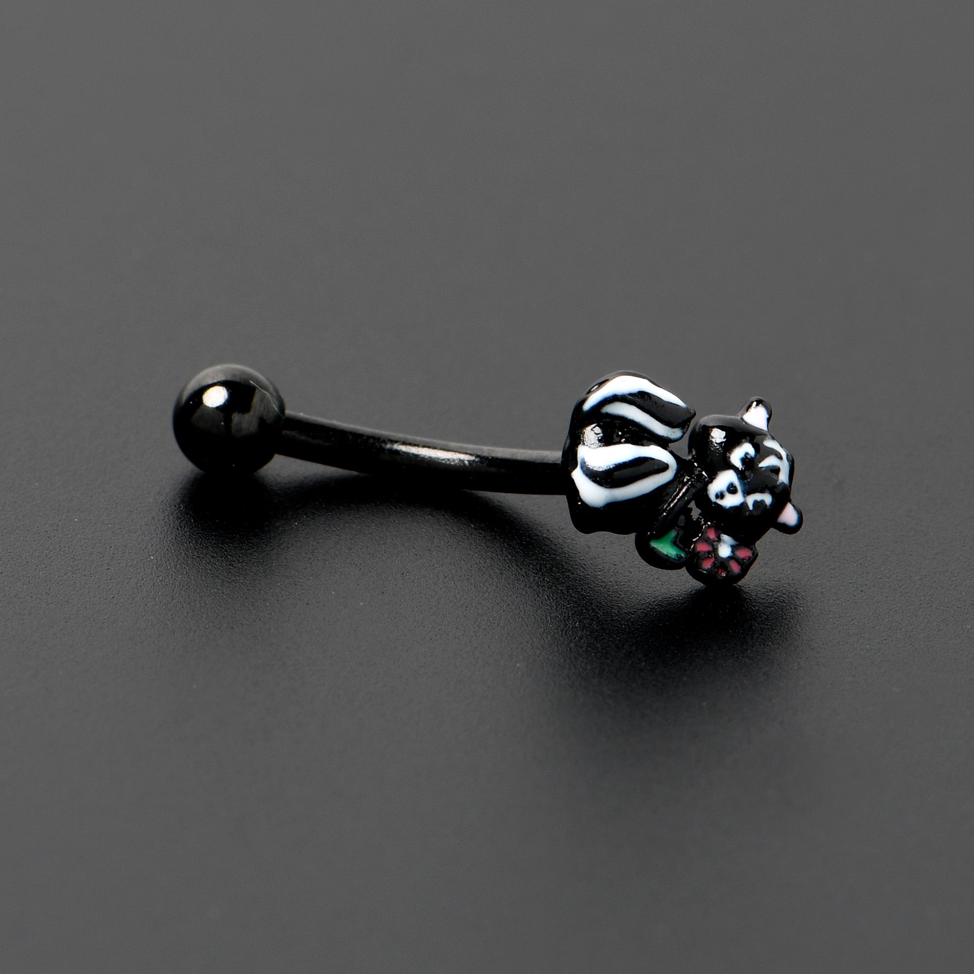 BodyCandy 16G 5/16 Black Funky Skunk Curved Eyebrow Ring — alternative angle