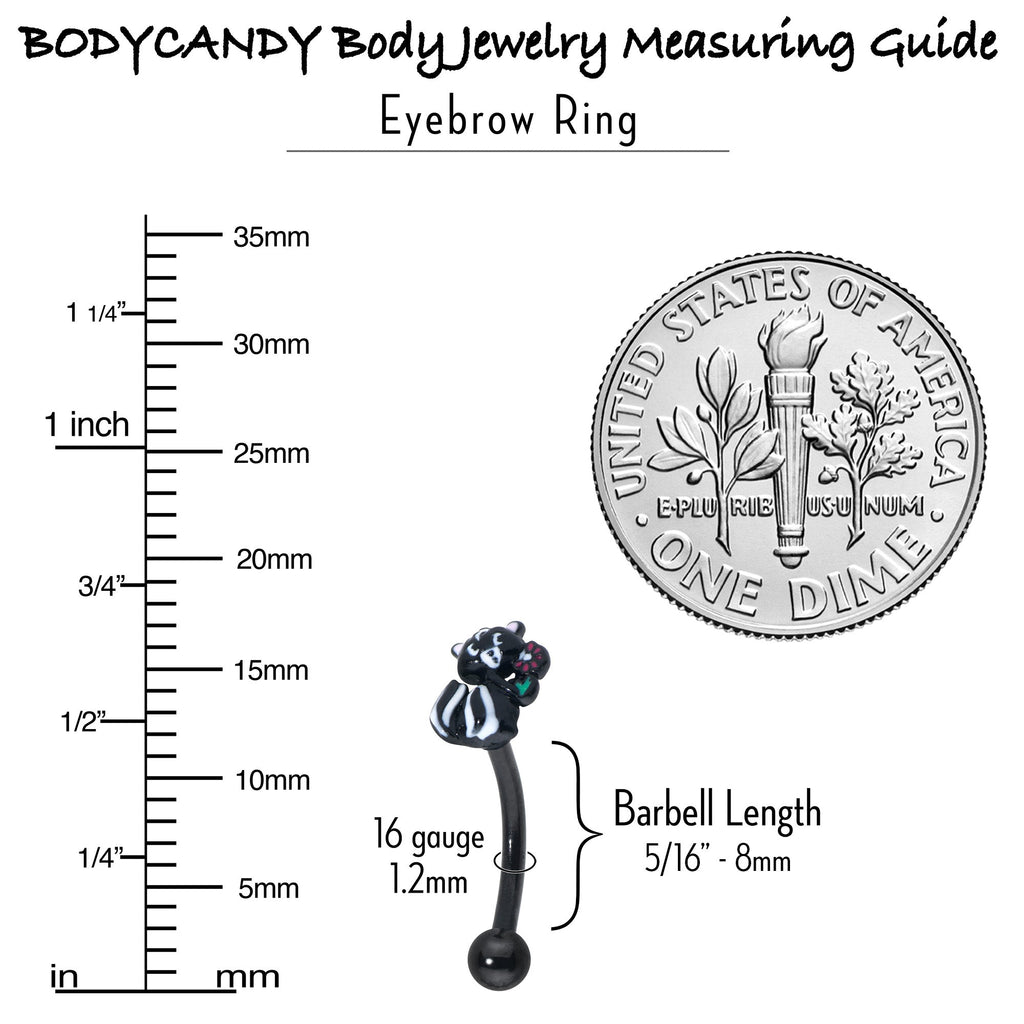 BodyCandy 16G 5/16 Black Funky Skunk Curved Eyebrow Ring — in-use photo