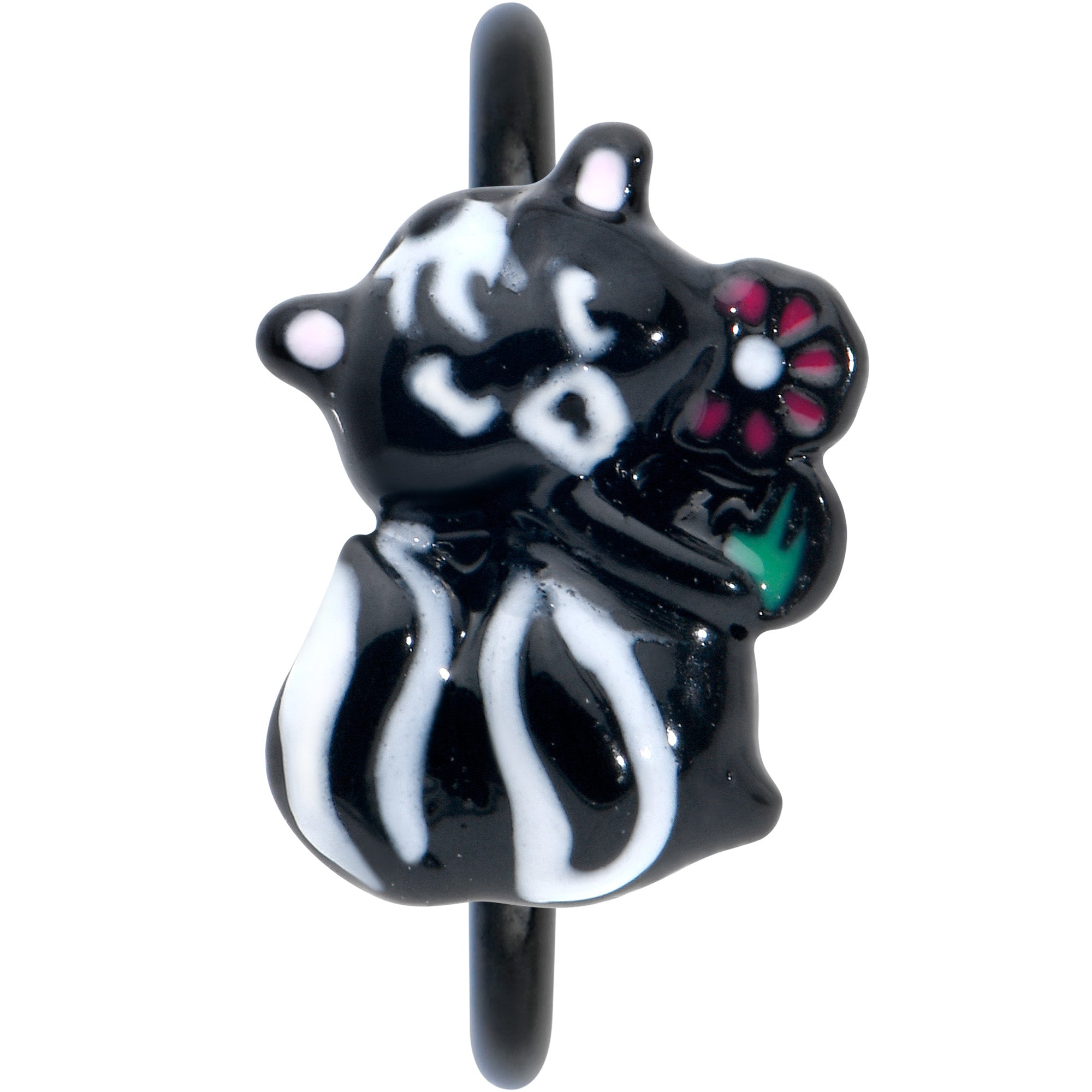 BodyCandy 20G 5/16 Black Funky Skunk Nose Hoop — detail close-up