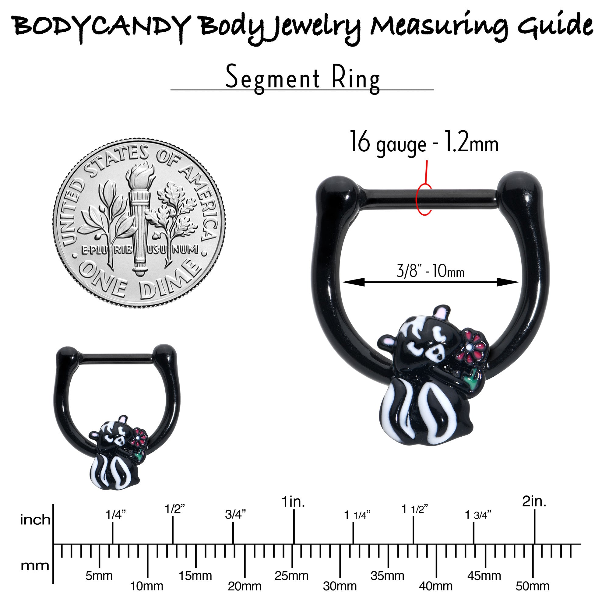 BodyCandy 16G 5/16 Black Funky Skunk Cartilage Clicker — in-use photo