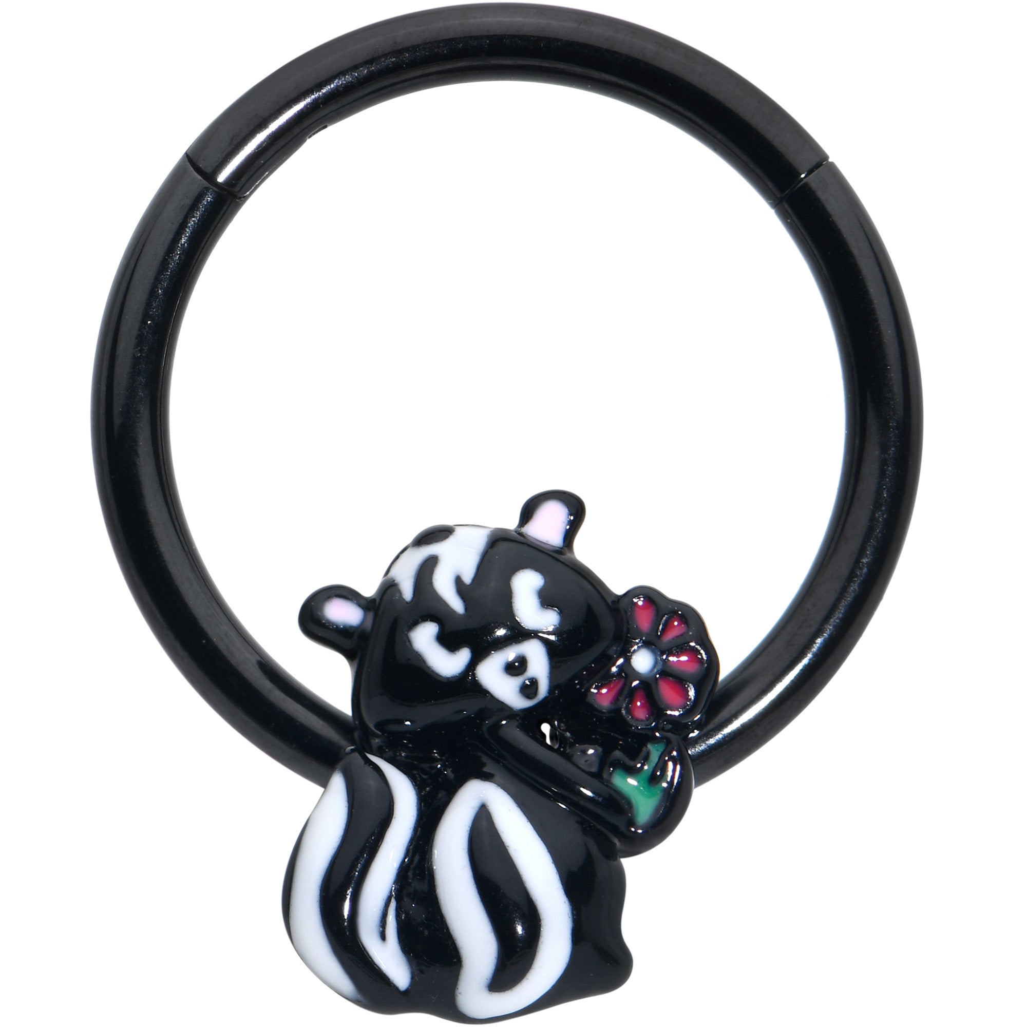 BodyCandy 16G 3/8 Black Funky Skunk Hinged Segment Ring — main product shot
