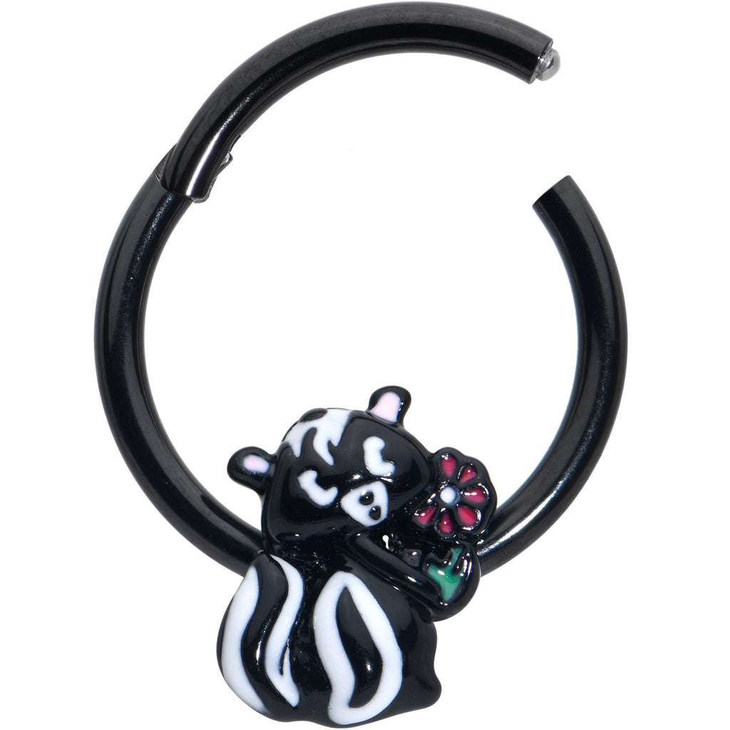 BodyCandy 16G 3/8 Black Funky Skunk Hinged Segment Ring — detail close-up