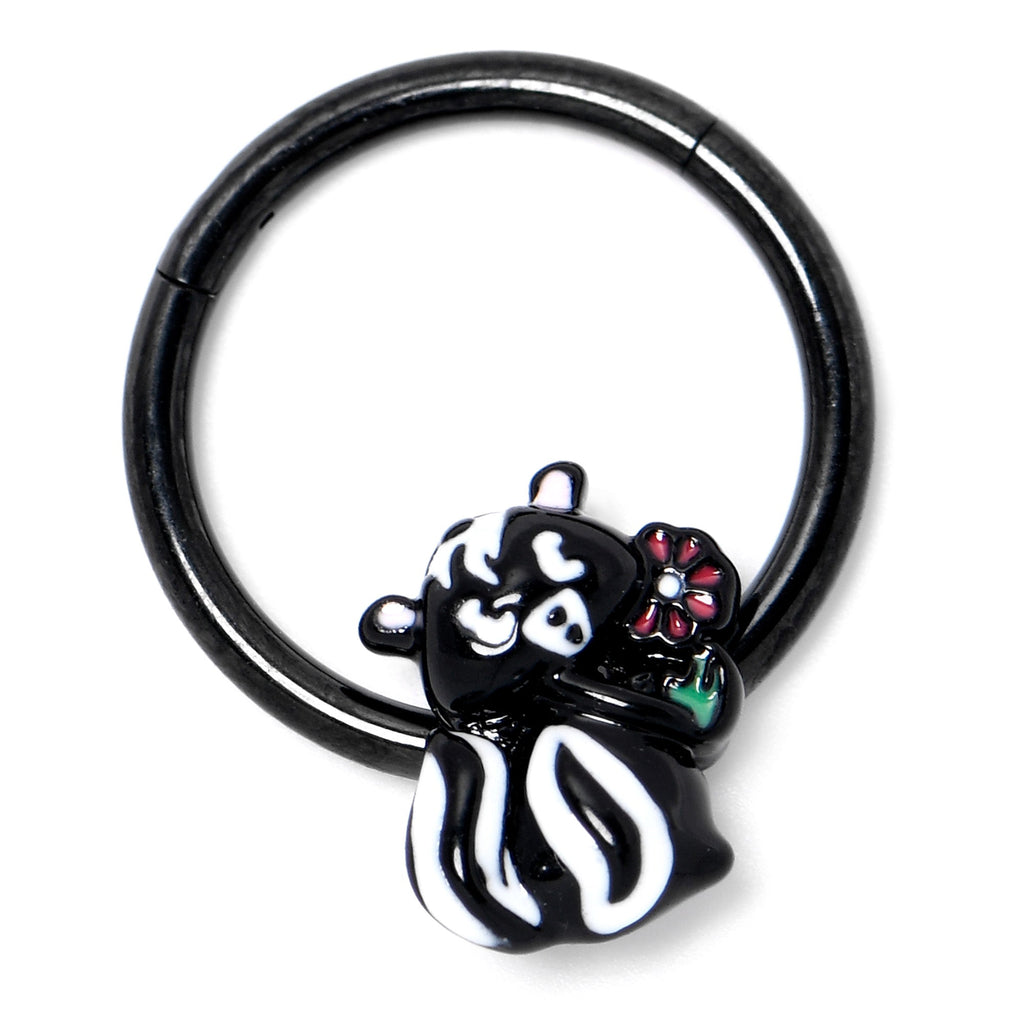 BodyCandy 16G 3/8 Black Funky Skunk Hinged Segment Ring — side view