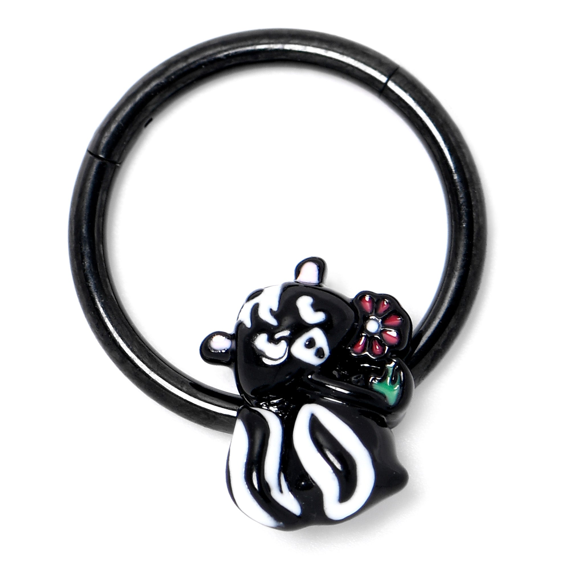 BodyCandy 16G 3/8 Black Funky Skunk Hinged Segment Ring — side view