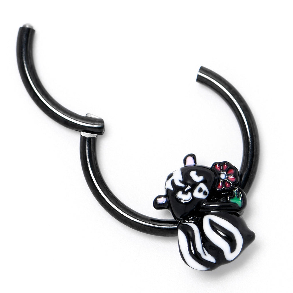 BodyCandy 16G 3/8 Black Funky Skunk Hinged Segment Ring — back view