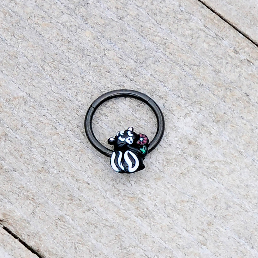 BodyCandy 16G 3/8 Black Funky Skunk Hinged Segment Ring — alternative angle