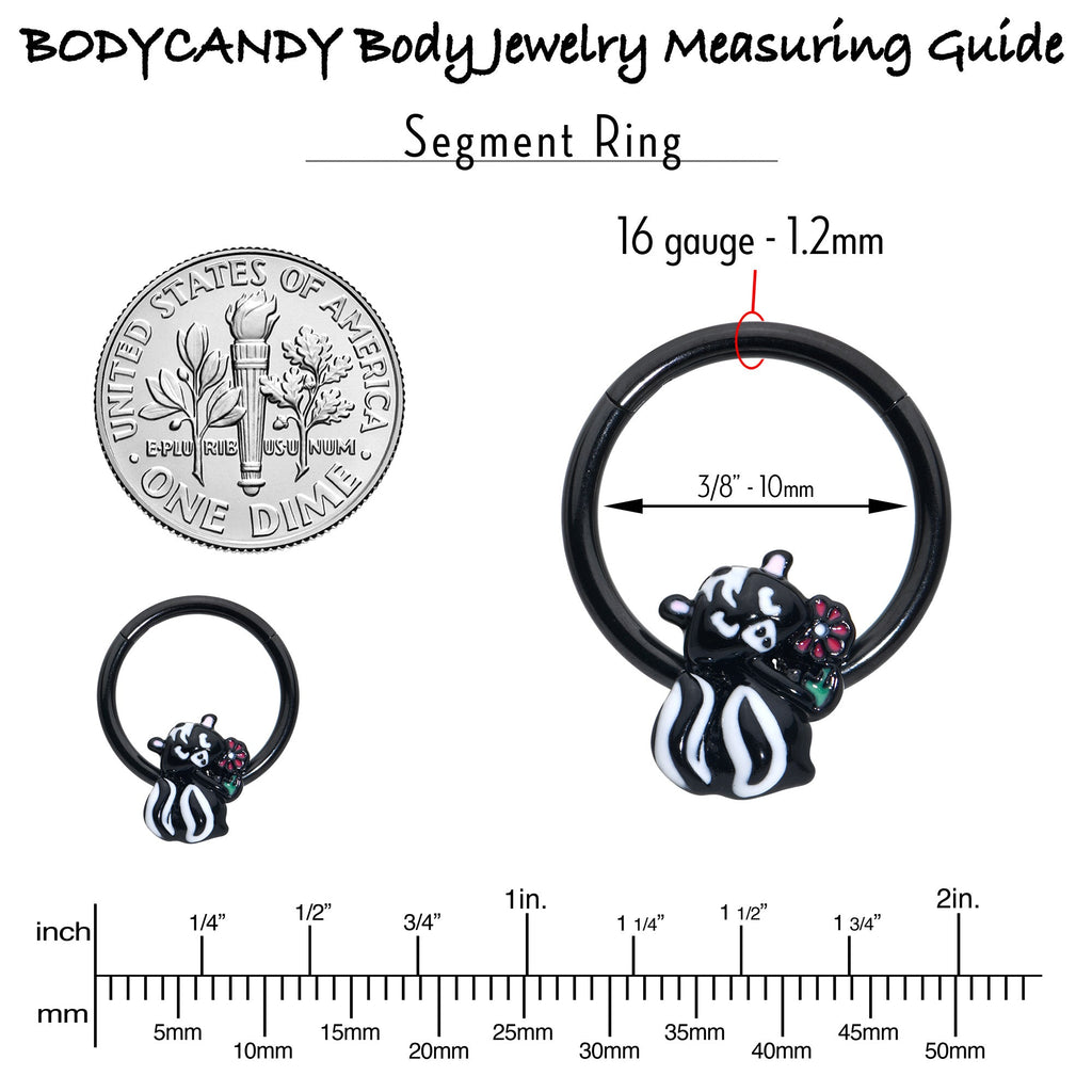 BodyCandy 16G 3/8 Black Funky Skunk Hinged Segment Ring — in-use photo