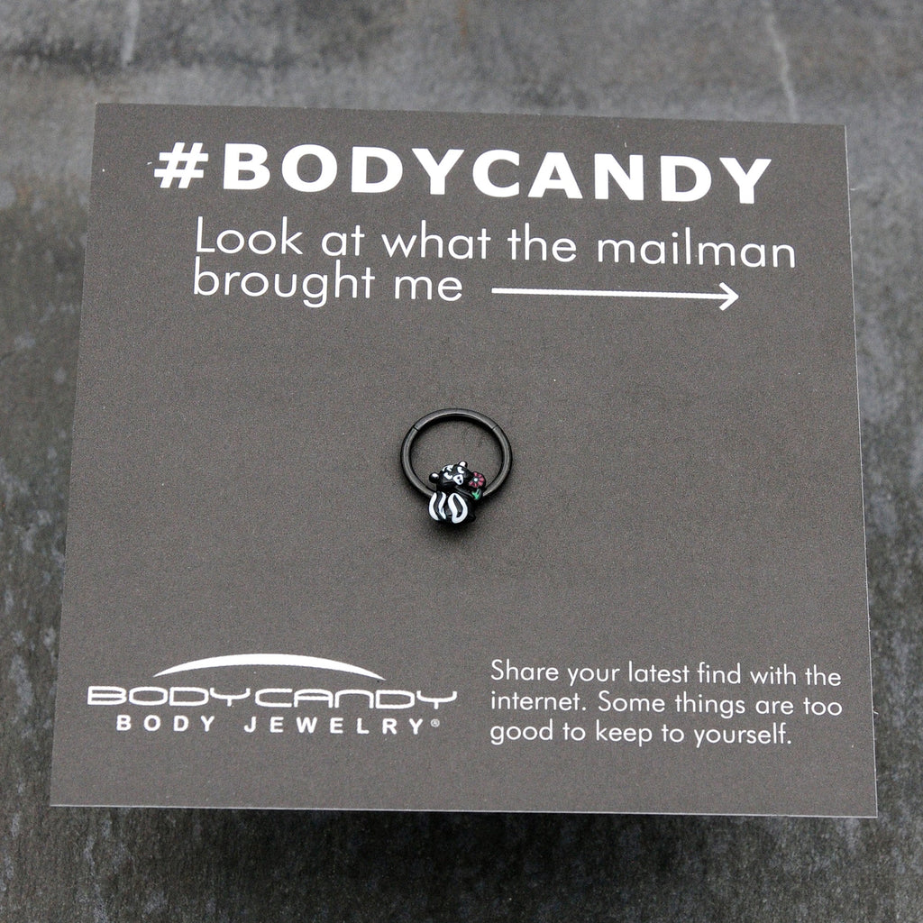 BodyCandy 16G 3/8 Black Funky Skunk Hinged Segment Ring — size reference
