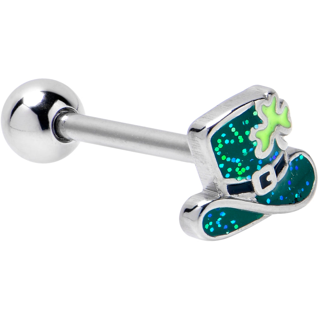 BodyCandy Glitter Top Hat Shamrock St Patricks Barbell Tongue Ring — main product shot