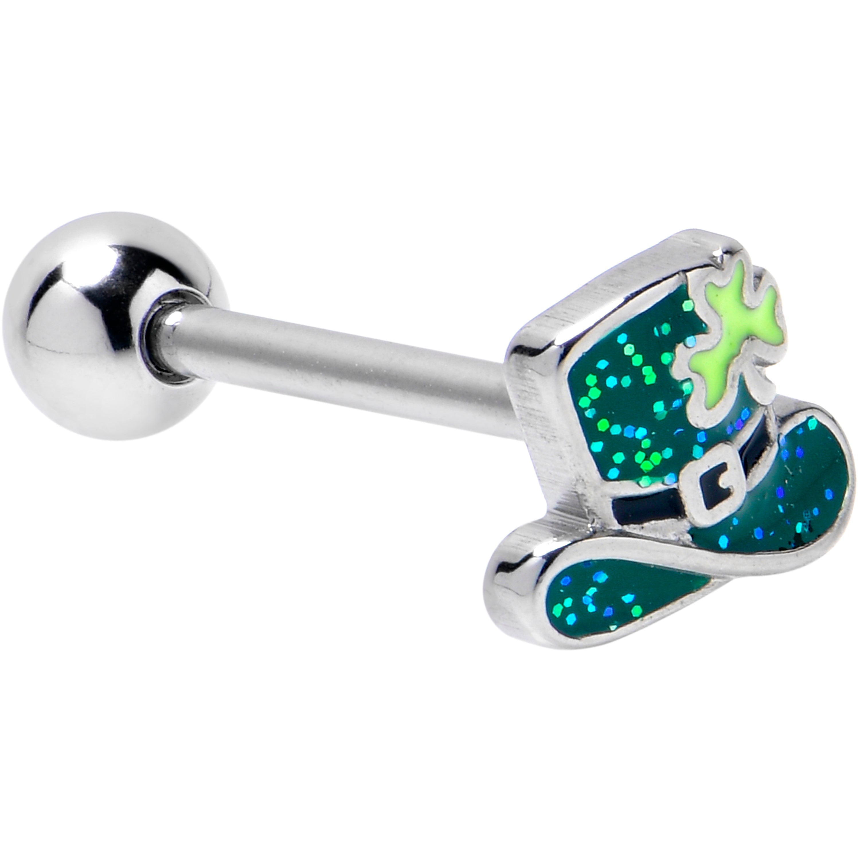 BodyCandy Glitter Top Hat Shamrock St Patricks Barbell Tongue Ring — main product shot