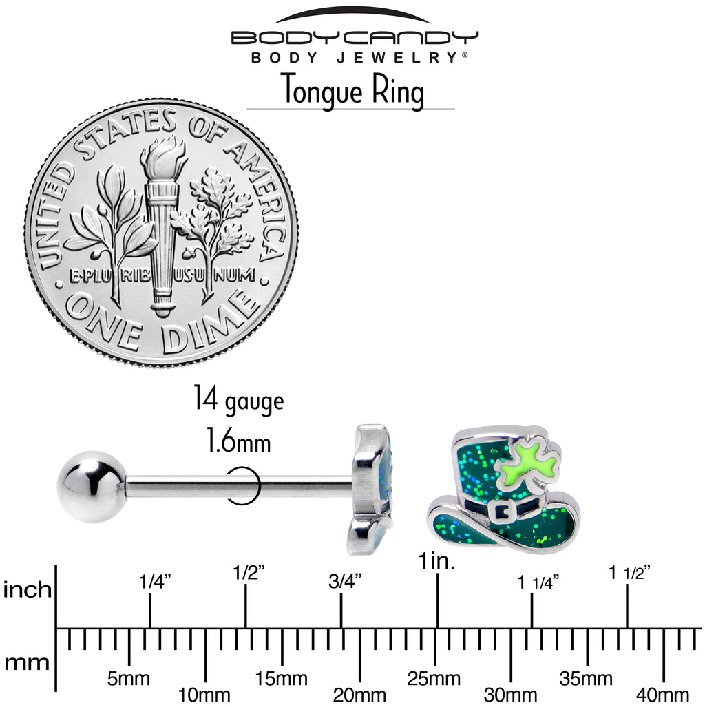 BodyCandy Glitter Top Hat Shamrock St Patricks Barbell Tongue Ring — alternative angle