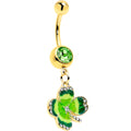 BodyCandy Clear Green Gem Gold Tone Lucky Shamrock Dangle Belly Ring — main product shot