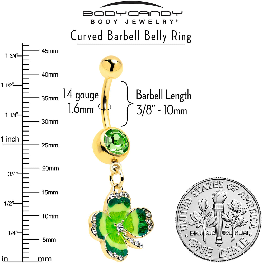 BodyCandy Clear Green Gem Gold Tone Lucky Shamrock Dangle Belly Ring — lifestyle context