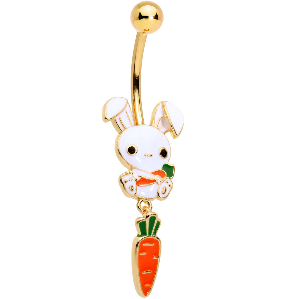 BodyCandy Gold Tone Cutie Easter Bunny Carrot Dangle Belly Ring — main product shot
