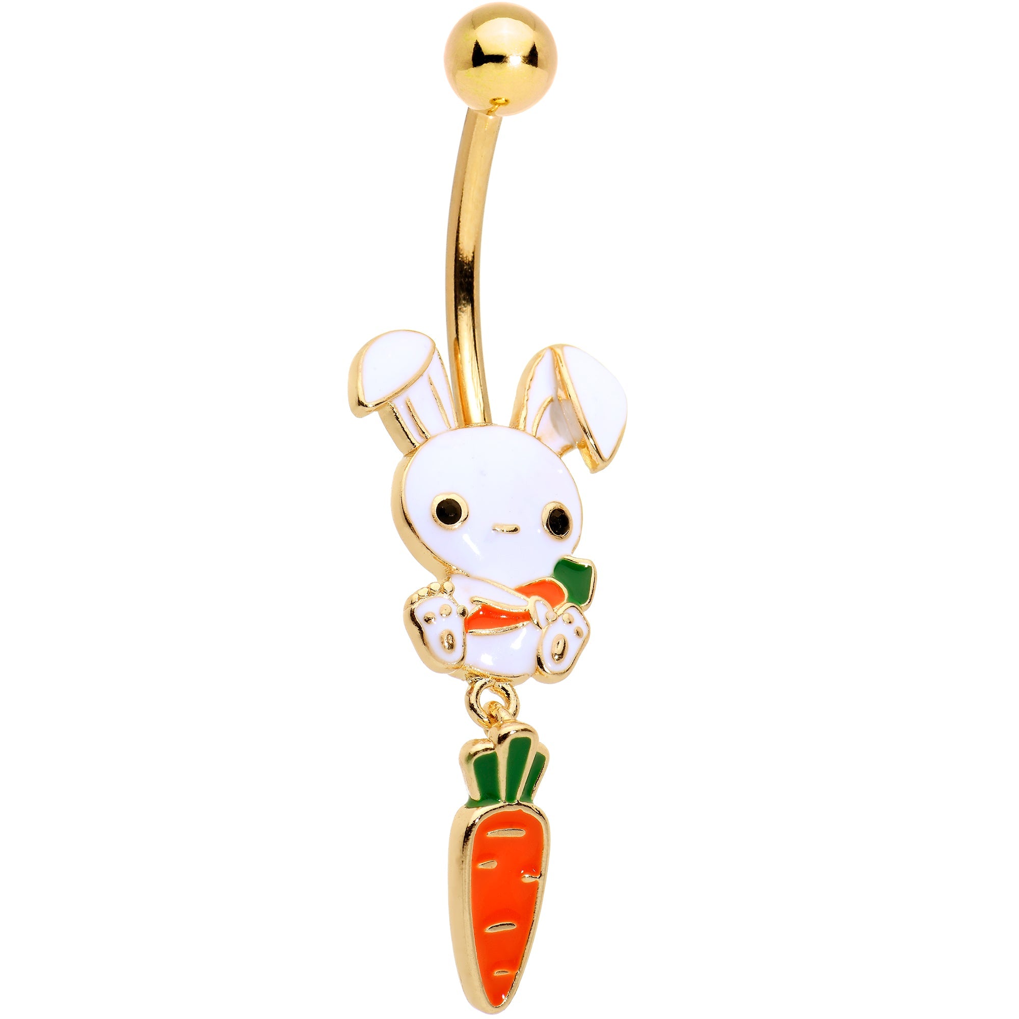 BodyCandy Gold Tone Cutie Easter Bunny Carrot Dangle Belly Ring — main product shot