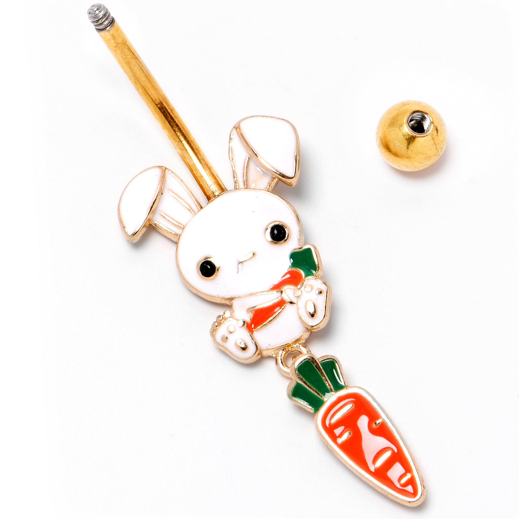 BodyCandy Gold Tone Cutie Easter Bunny Carrot Dangle Belly Ring — lifestyle context